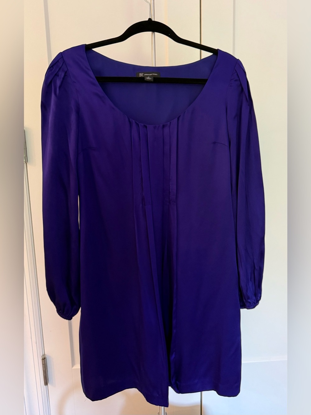 INC International Concepts Deep Purple Scoop Neck Pintuck Blouse